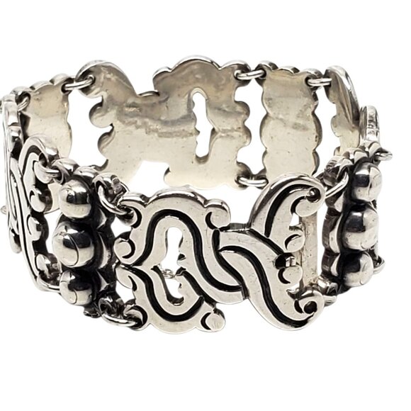 Taxco Mexico Sterling Silver Scroll Link Bracelet #22527 - Picture 9 of 12